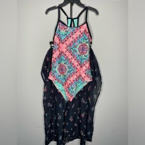 Girls One-Piece Swimsuit and Matching Cover-up Size M 7-8